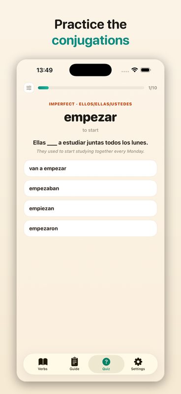 VerboMX fill-in-the-blank conjugation quiz